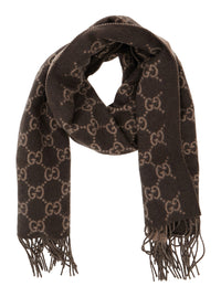 GUCCI Gucci Men Scarf 'Gg' With All-Over Motif And Fringed Edge In Brown For Men