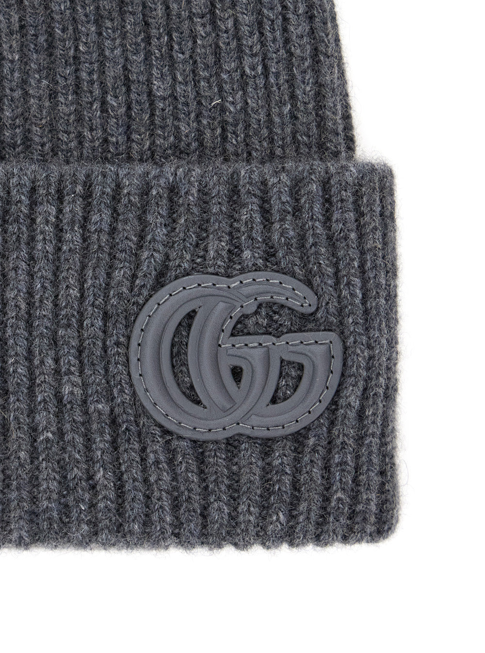 Gucci Men Gray Logo Patch Beanie For Men
