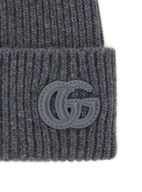 Gucci Men Gray Logo Patch Beanie For Men