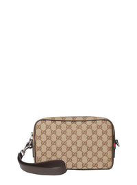 Gucci Men Crossbody Bag 'Gg All-Over' With Tech Fabric Motif Beige Man