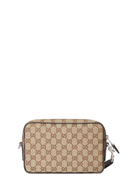 Gucci Men Crossbody Bag 'Gg All-Over' With Tech Fabric Motif Beige Man