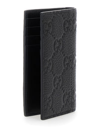 Gucci Men Bi-Fold Wallet With Vertical Design In Grained Gg Leather Black Men