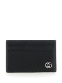 Gucci Men Cardholder With Gg Plate On The Front In Black Leather For Men