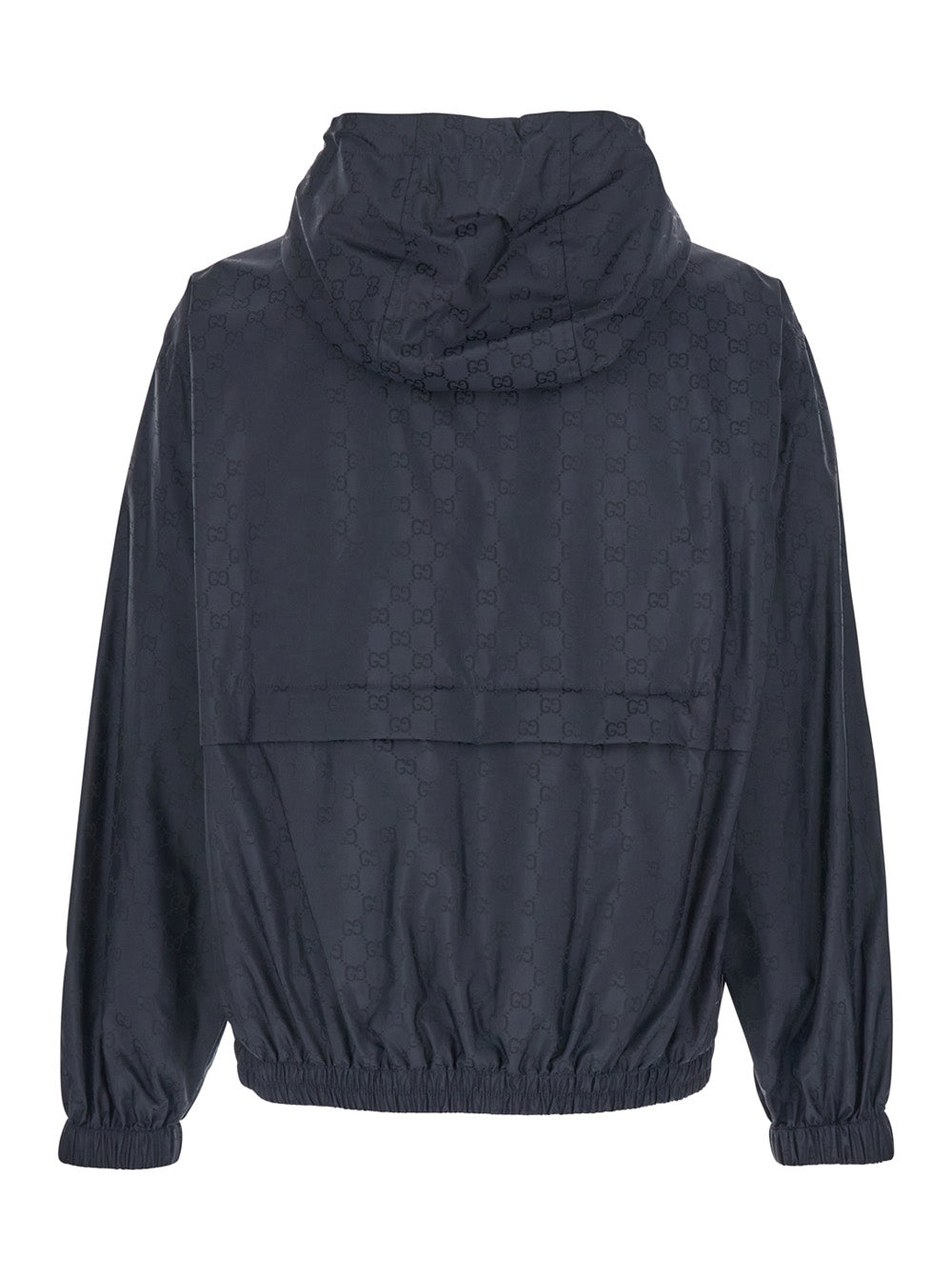 Gucci Men Blue Jacket With Fixed Hood And Gg All-Over Motif In