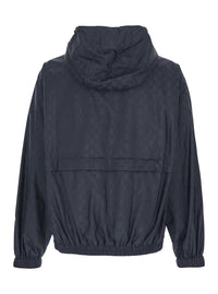 Gucci Men Blue Jacket With Fixed Hood And Gg All-Over Motif In Tech Fabric For Men