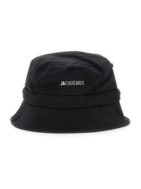 Jacquemus Men Fisherman Hat 'Le Bob Gadjo' Black With Logo Lettering On The Front And Knot Closure On The Back In Cotton For Men