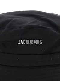 Jacquemus Men Fisherman Hat 'Le Bob Gadjo' Black With Logo Lettering On The Front And Knot Closure On The Back In Cotton For Men