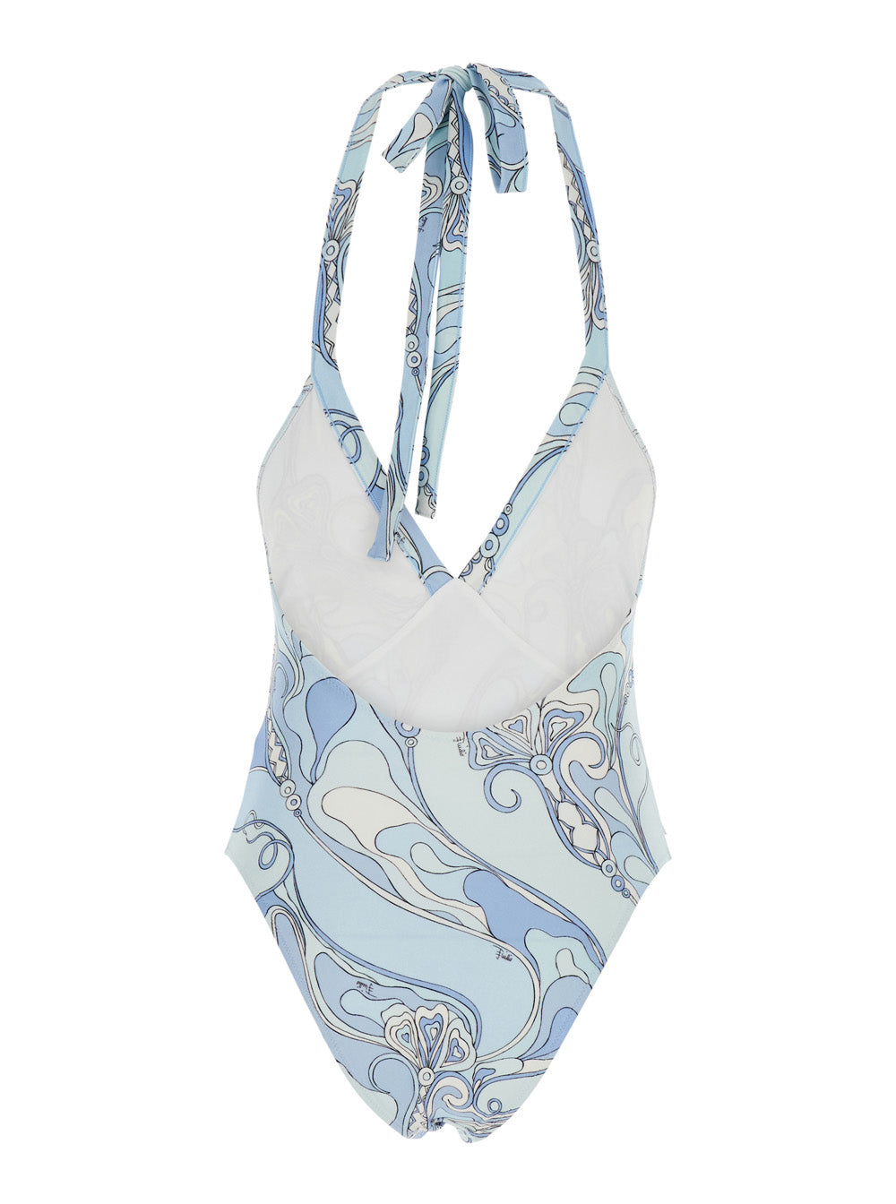 Pucci Women Light Blue Swimsuit With Halterneck Tie Closure And All-Over Orchidea Print In Stretch Tech Fabric For Women