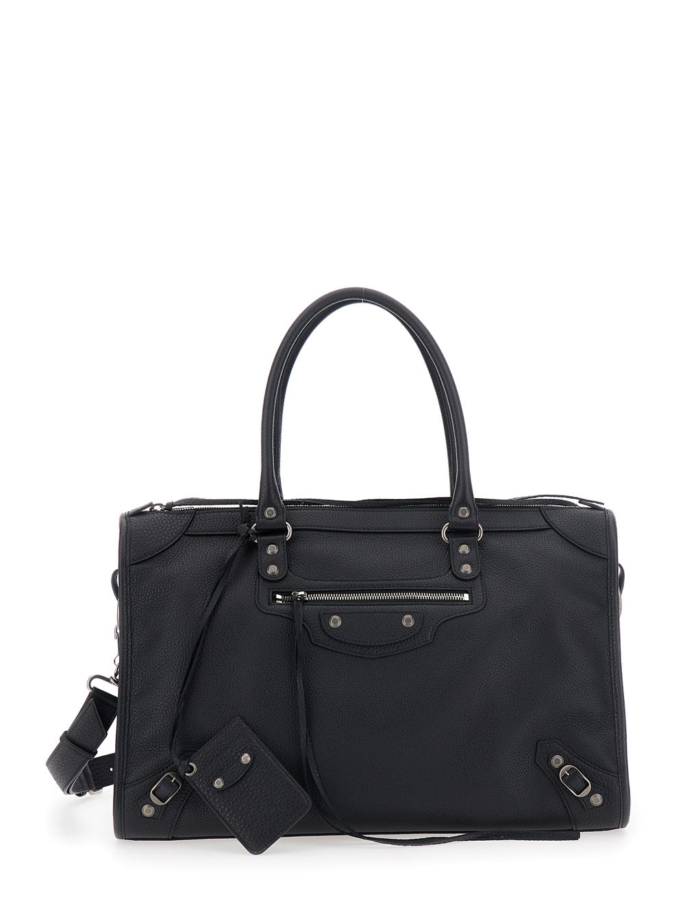 Balenciaga Men Handbag 'Le City' Large With Adjustable And Removable Shoulder Strap And Zip Pocket On The Front In Grained Black Leather For Men