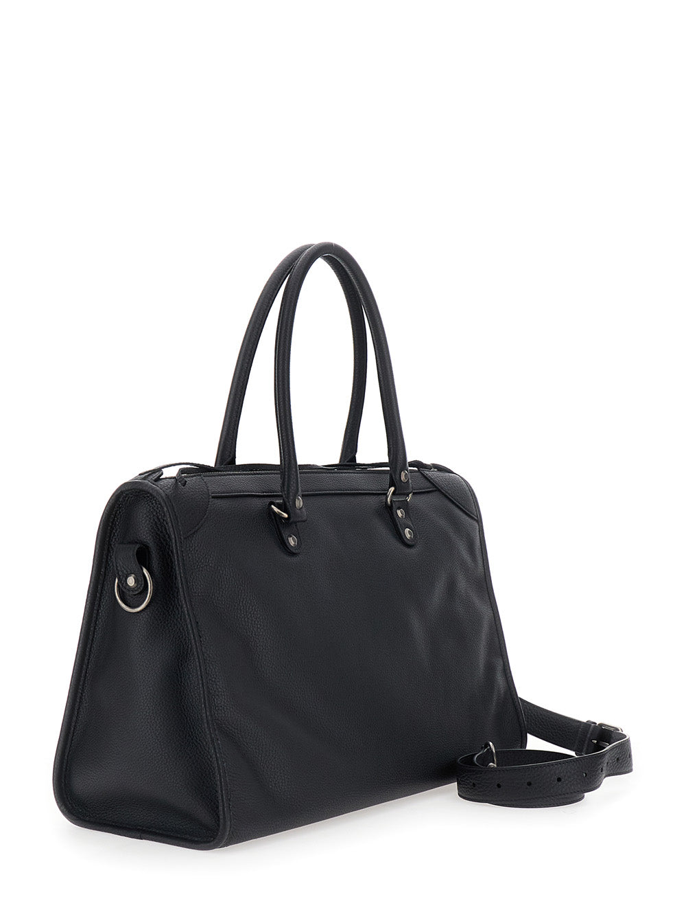 Balenciaga Men Handbag 'Le City' Large With Adjustable And Removable Shoulder Strap And Zip Pocket On The Front In Grained Black Leather For Men