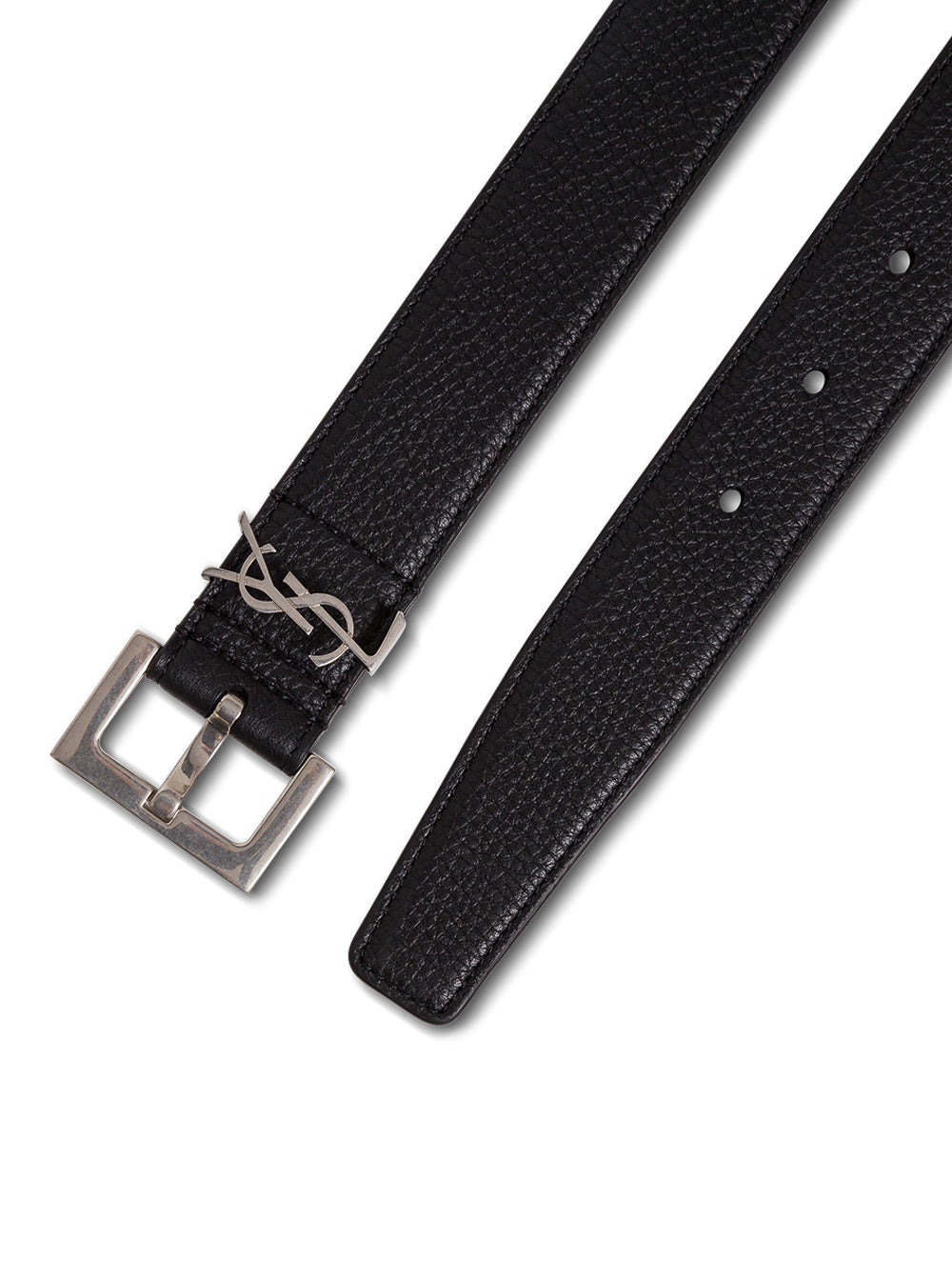 Saint Laurent Men Black Leather Belt With Logo Buckle Men Saint Laurent