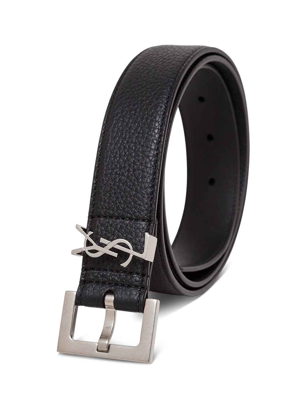 Saint Laurent Men Black Leather Belt With Logo Buckle Men Saint Laurent