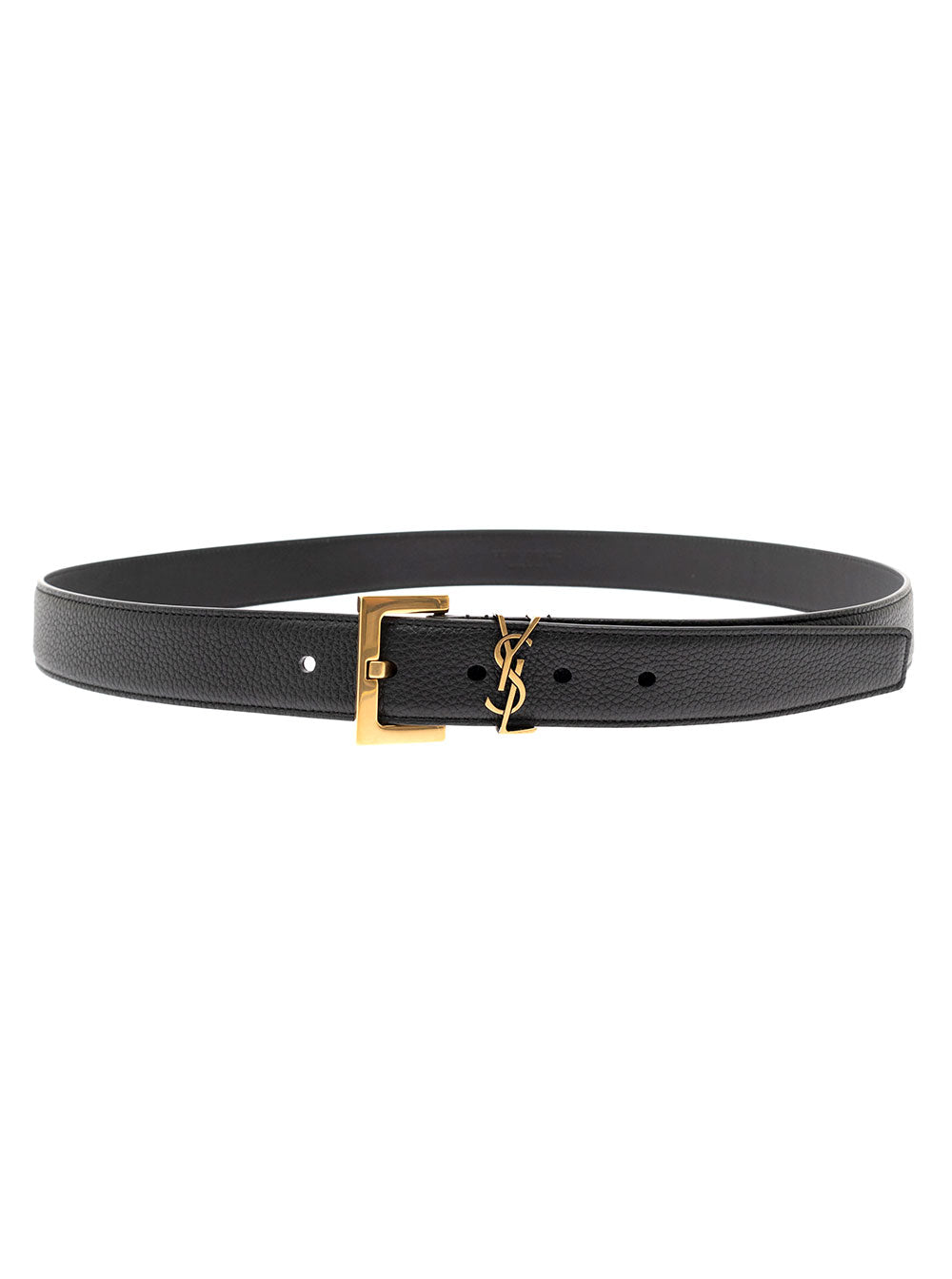 Saint Laurent Men Soft Leather Belt With Gold Metal Buckle Men Ysl