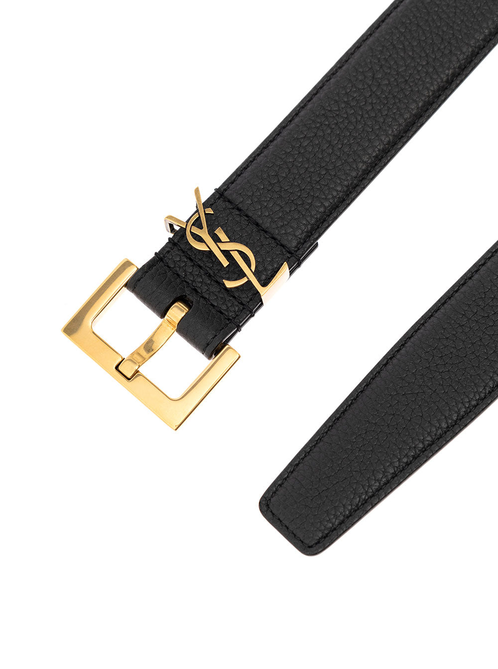 Saint Laurent Men Soft Leather Belt With Gold Metal Buckle Men Ysl