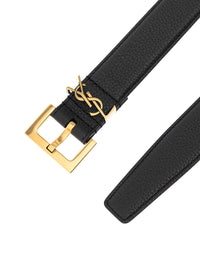 Saint Laurent Men Soft Leather Belt With Gold Metal Buckle Men Ysl