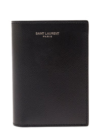 Saint Laurent Men Cardholder 'Grain De Poudre' Black With Logo Embossed In Leather For Men