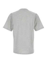 Saint Laurent Men Crew Neck T-Shirt With Cassandre Embroidery In Grey Cotton For Men