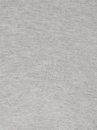Saint Laurent Men Crew Neck T-Shirt With Cassandre Embroidery In Grey Cotton For Men