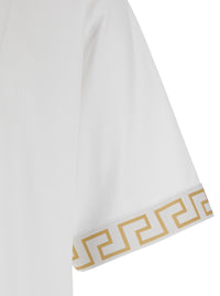 Versace Men Crew Neck T-Shirt With Greca Motif On The Sleeves In Tech Fabric White Men