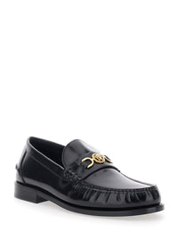 Versace Men Loafers With Metallic Medusa Head Detail In Black Leather For Men