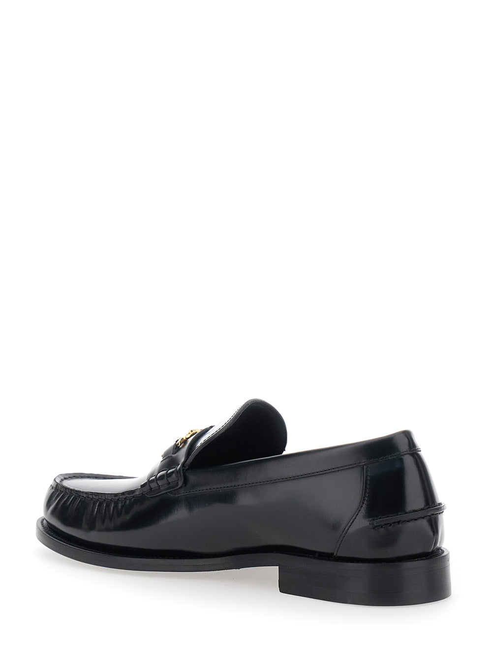 Versace Men Loafers With Metallic Medusa Head Detail In Black Leather For Men