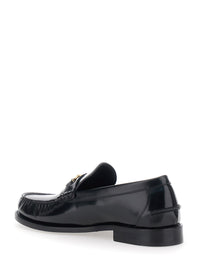 Versace Men Loafers With Metallic Medusa Head Detail In Black Leather For Men