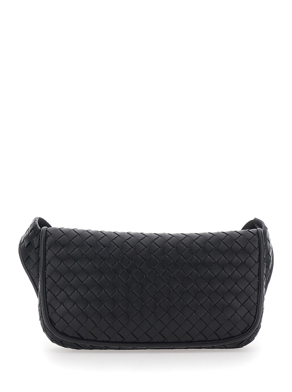 BOTTEGA VENETA Bottega Veneta Men 'Veneto' Black Crossbody Bag With Intreccio Motif On The Front And Adjustable Shoulder Strap In Leather For Men
