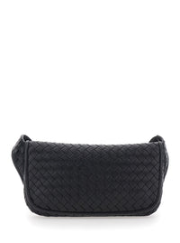BOTTEGA VENETA Bottega Veneta Men 'Veneto' Black Crossbody Bag With Intreccio Motif On The Front And Adjustable Shoulder Strap In Leather For Men