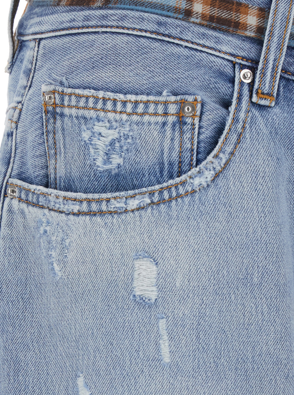 Amiri Men Light Blue Jeans With Ripped Details On The Front And Bow On The Waist In Denim For Men