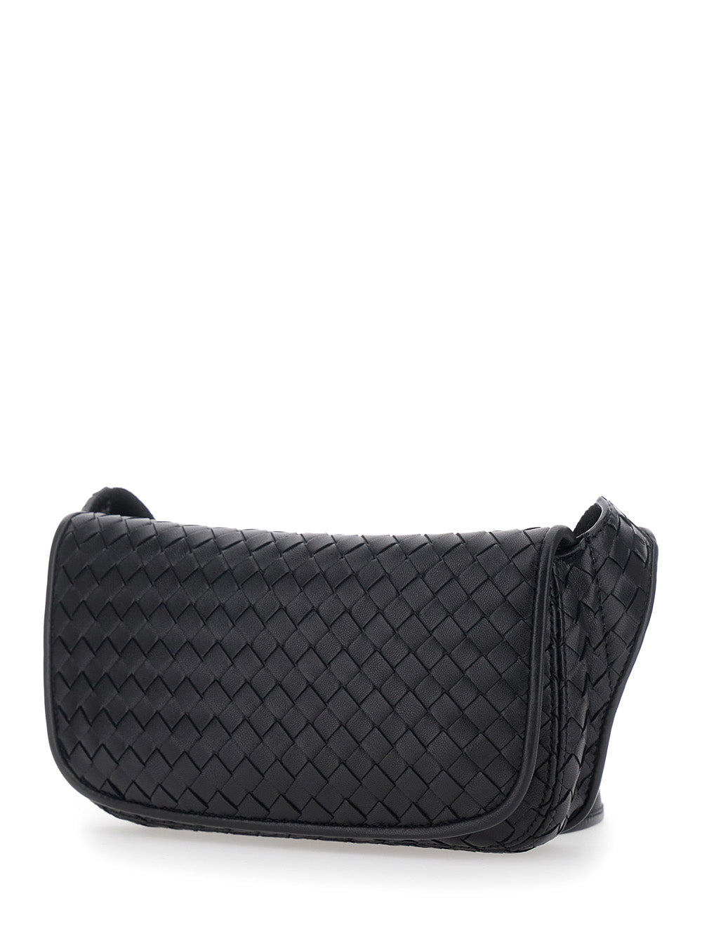 BOTTEGA VENETA Bottega Veneta Men 'Veneto' Black Crossbody Bag With Intreccio Motif On The Front And Adjustable Shoulder Strap In Leather For Men