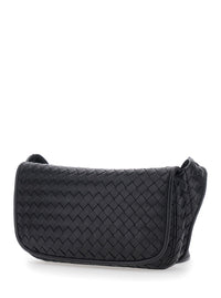BOTTEGA VENETA Bottega Veneta Men 'Veneto' Black Crossbody Bag With Intreccio Motif On The Front And Adjustable Shoulder Strap In Leather For Men