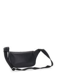 BOTTEGA VENETA Bottega Veneta Men 'Veneto' Black Crossbody Bag With Intreccio Motif On The Front And Adjustable Shoulder Strap In Leather For Men