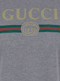 GUCCI Gucci Women Gray Crew Neck T-Shirt With Logo Print On The Front In Cotton For Women