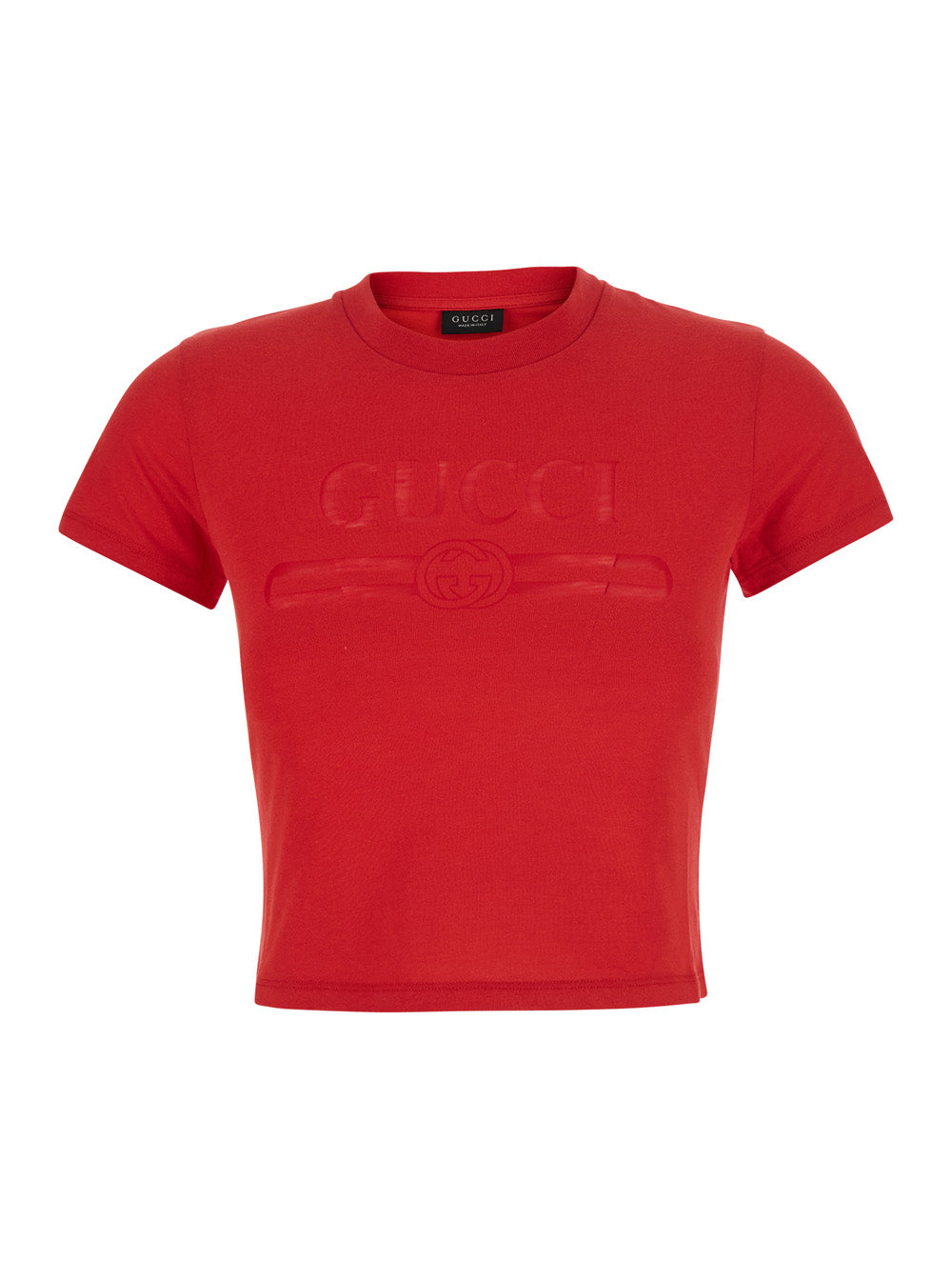 GUCCI Gucci Women Red Cropped T-Shirt With Tone-On-Tone Logo On The Front And Dropped Shoulders In Cotton For Women