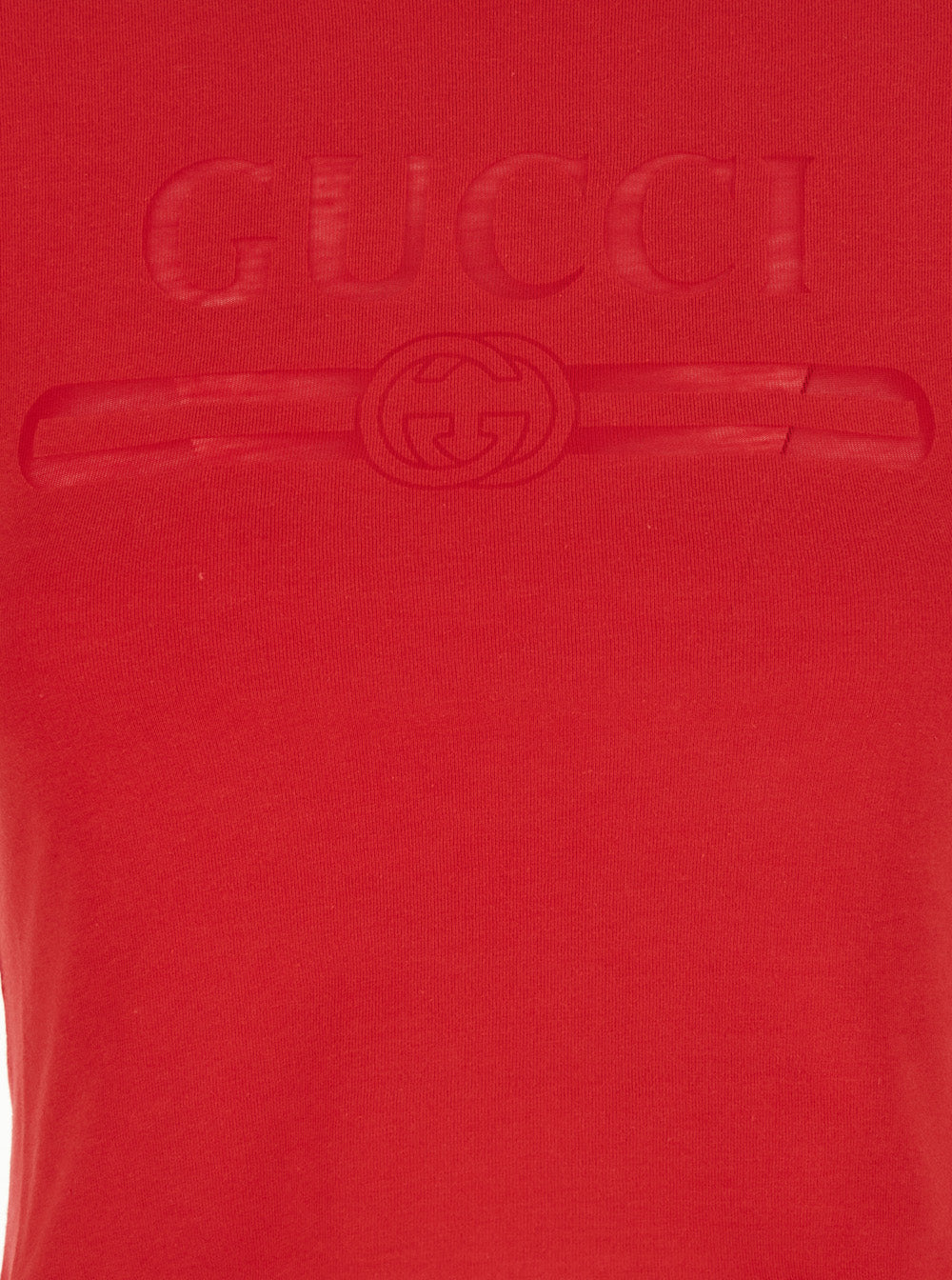 GUCCI Gucci Women Red Cropped T-Shirt With Tone-On-Tone Logo On The Front And Dropped Shoulders In Cotton For Women