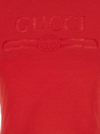 GUCCI Gucci Women Red Cropped T-Shirt With Tone-On-Tone Logo On The Front And Dropped Shoulders In Cotton For Women