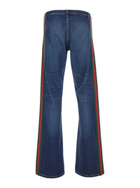 Gucci Men Blue Low-Rise Jeans With Web Stripe On The Side And Flared Leg In Denim For Men