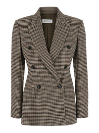 Max Mara Women 'Eccelso' Multicolor Double-Breasted Jacket With Peak Revers And All-Over Houndstooth Motif In Wool Blend For Women