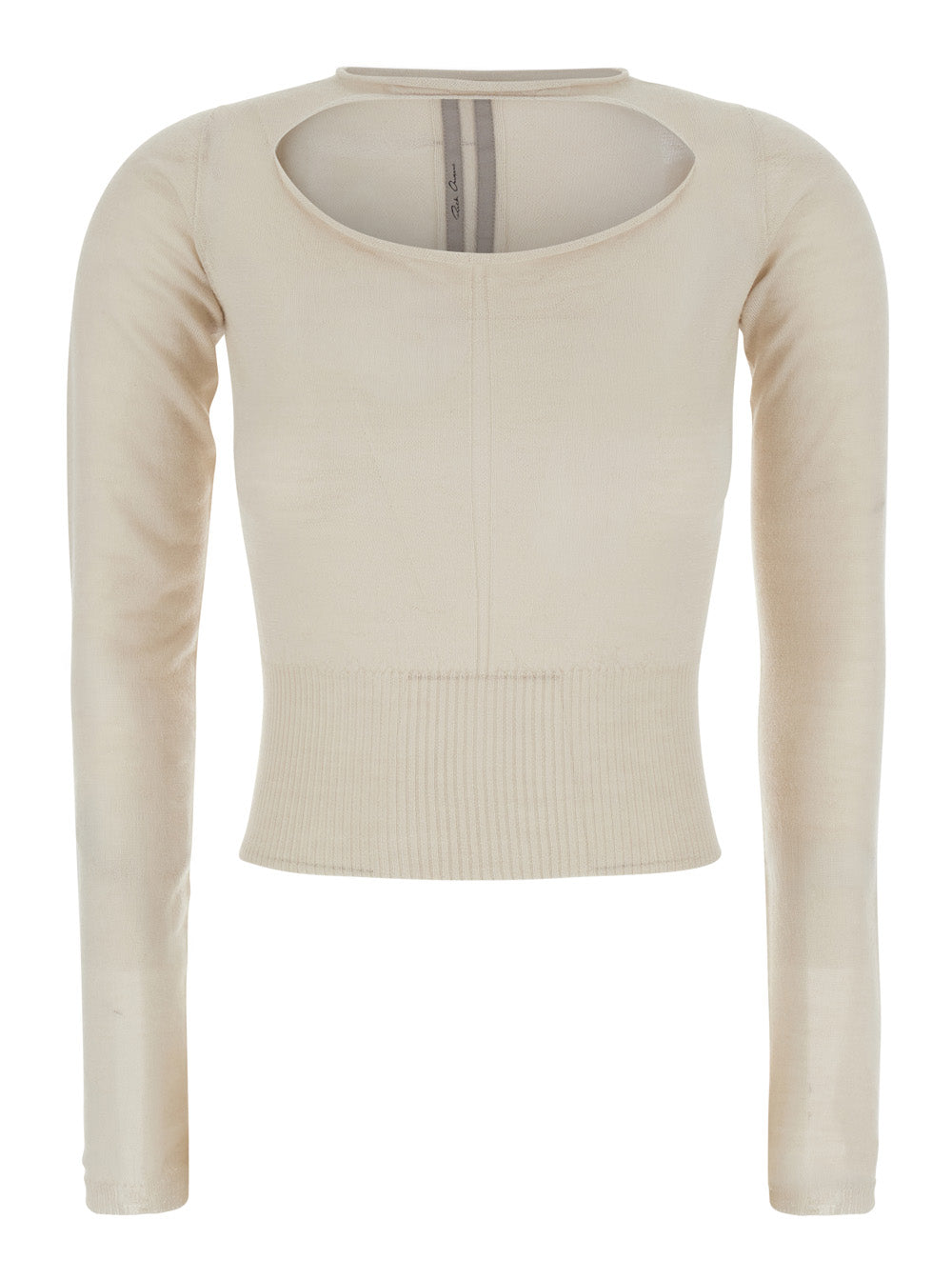 RICK OWENS Rick Owens Women Beige Cropped Sweater With Front Cut-Out And Ribbed Trims In Cashmere For Women