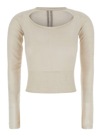 RICK OWENS Rick Owens Women Beige Cropped Sweater With Front Cut-Out And Ribbed Trims In Cashmere For Women