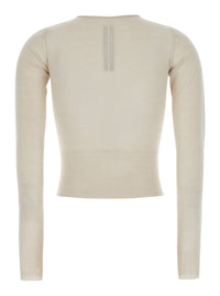 RICK OWENS Rick Owens Women Beige Cropped Sweater With Front Cut-Out And Ribbed Trims In Cashmere For Women