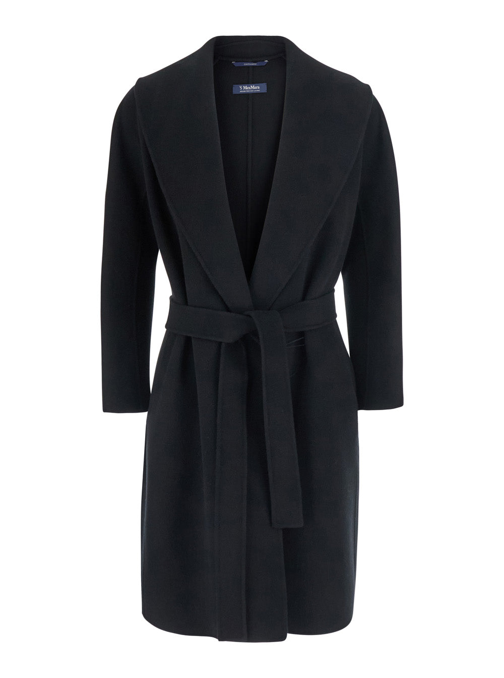 'S MAXMARA 'S Maxmara Women 'Messi' Black Coat With Front Belt Closure In Wool For Women