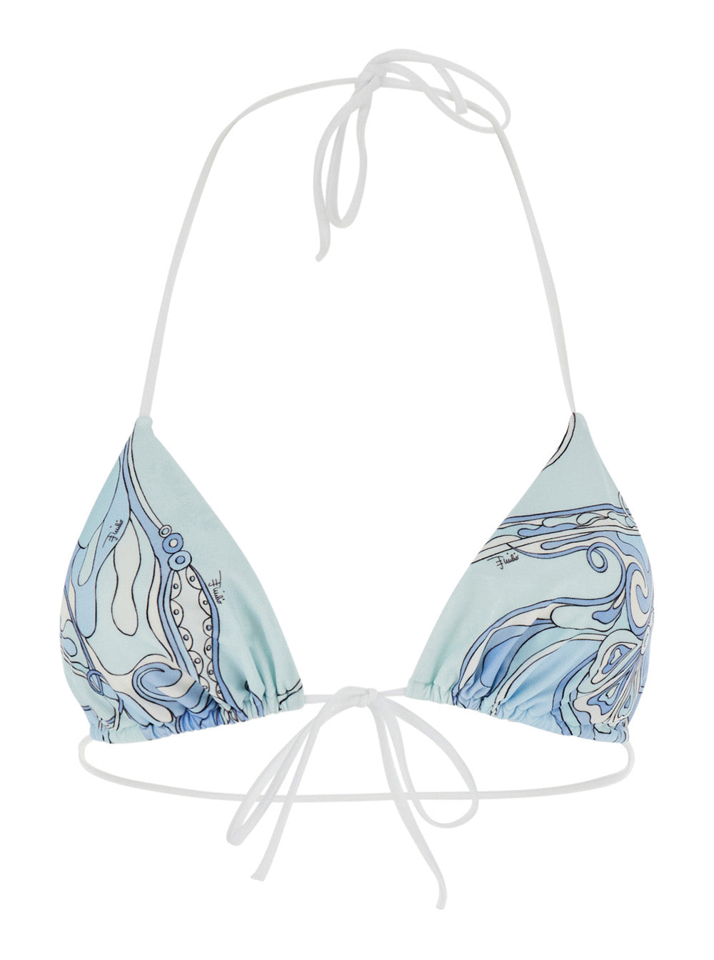 Pucci Women Light Blue Bikini Top With Triangular Design And All-Over Orchidea Print In Stretch Tech Fabric For Women