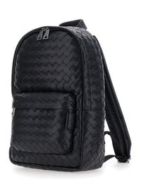 BOTTEGA VENETA Bottega Veneta Women Black Small Backpack With Zip Pocket On The Front And Intreccio Motif In Leather For Women