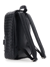 BOTTEGA VENETA Bottega Veneta Women Black Small Backpack With Zip Pocket On The Front And Intreccio Motif In Leather For Women