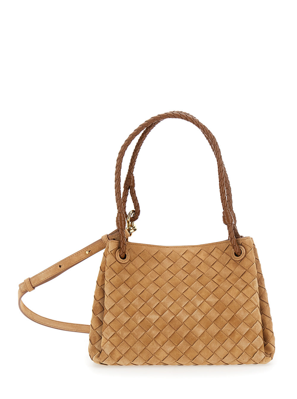 BOTTEGA VENETA Bottega Veneta Women Brown Shoulder Bag With Adjustable And Removable Strap And Intreccio Motif In Suede For Women