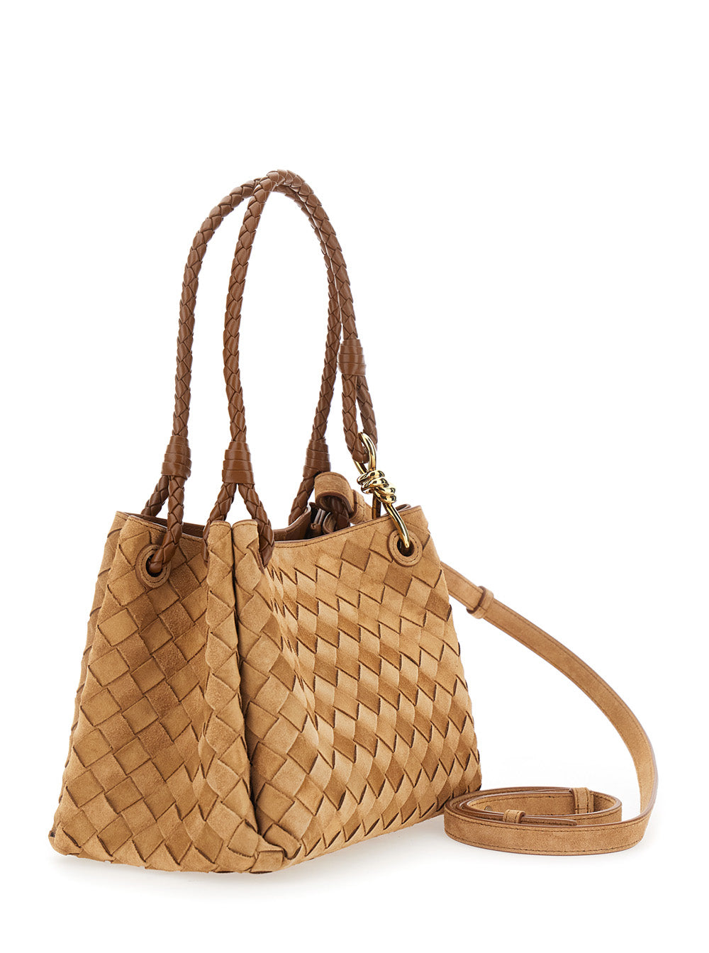 BOTTEGA VENETA Bottega Veneta Women Brown Shoulder Bag With Adjustable And Removable Strap And Intreccio Motif In Suede For Women