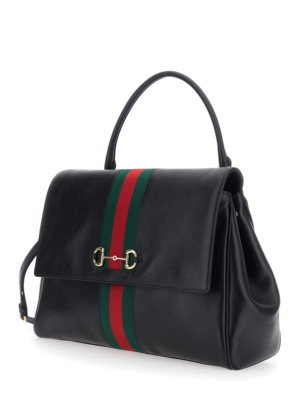 GUCCI Gucci Women 'Paparazzo' Black Large Handbag With Horsebit And Web Stripe On The Front In Leather For Women