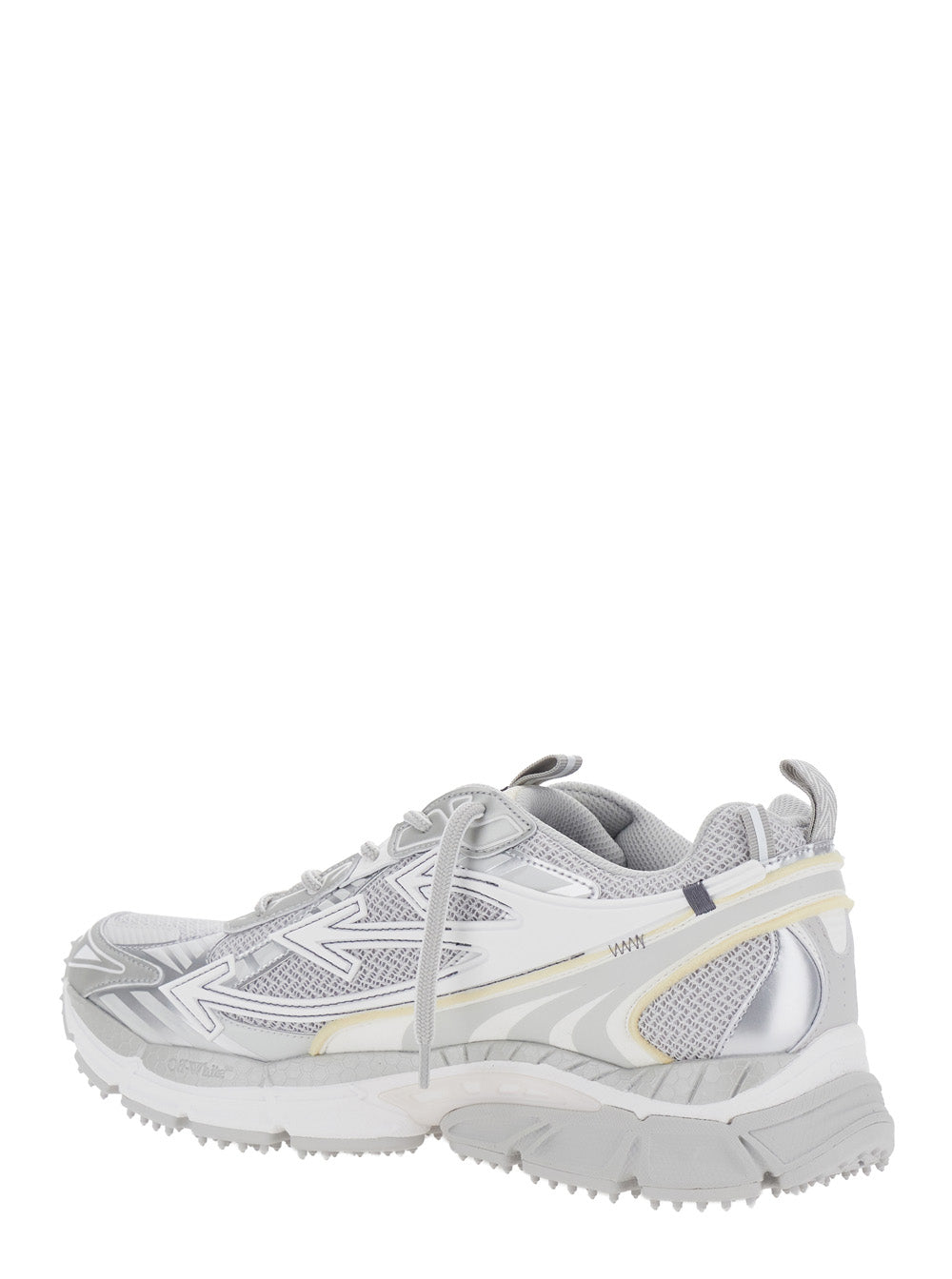 Off-White Men 'Be Right Back' Gray Sneakers With Mesh Inserts And Arrow Detail On The Side In Leather And Tech Fabric For Men