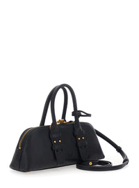 Pinko Women 'Bowling Horizontal' Black Handbag With Adjustable And Removable Shoulder Strap And Love Birds Plaque On The Front In Grained Leather For Women